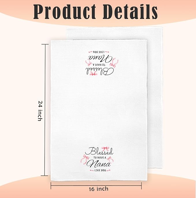 Coquette Pink Bow Nana Kitchen Towels Decorative, Nana Grandma from Grandkids Dish Towels, Best Grandma Gifts Hand Towels Drying Cloth for Kitchen Bathroom Decor, 16x24 Inch