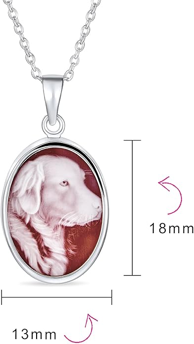 Customizable Personalize Vintage Antique Style BFF Best Friends Puppy Brown White Black Dog Kitty Cat Portrait Blue White Oval Cameo Pendant Necklace For Women Teen .925 Sterling Silver