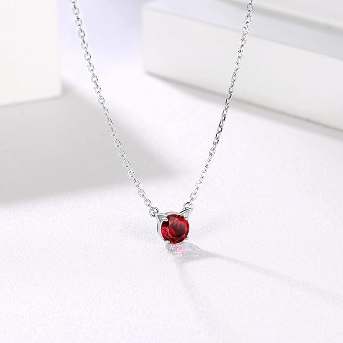 SILVERCUTE Sterling Silver Birthstone Necklace for Women,Dainty Silver Pendant Necklace with Round Cubic Zirconia,16"-18"