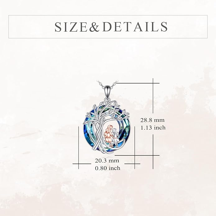 Tree of Life Necklace Sterling Silver Sister Pendant Blue Crystal Jewelry Gift for Women