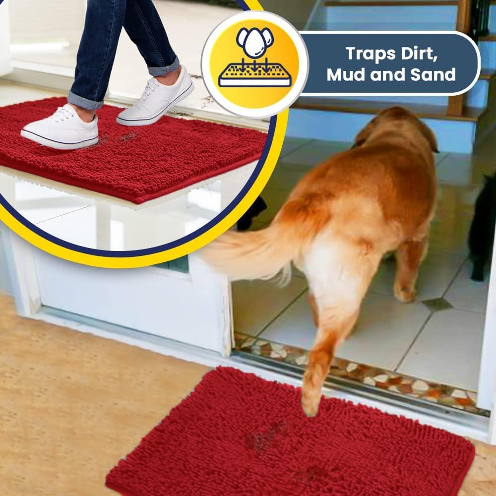 Muddy Mat® Original Dog Door Mat for Muddy Paws, Super Absorbent Microfiber, Non-Slip Washable Pet Rug, Quick Dry Chenille Entryway Carpet, Machine Washable Indoor Outdoor mat, Red 48"x60"