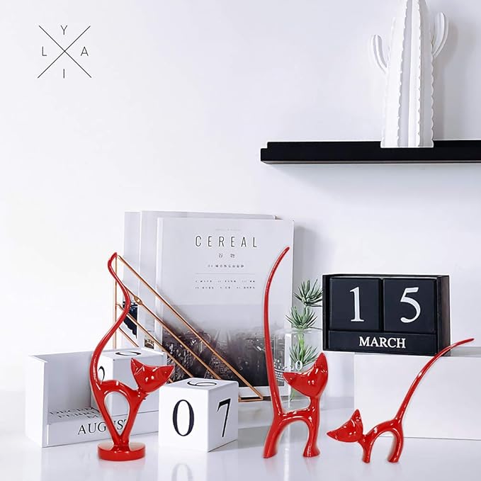 DreamsEden Resin Cat Figurines - Small Animal Statues Shelf Home Decor Accents Art Ornament, Set of 3 (Red)