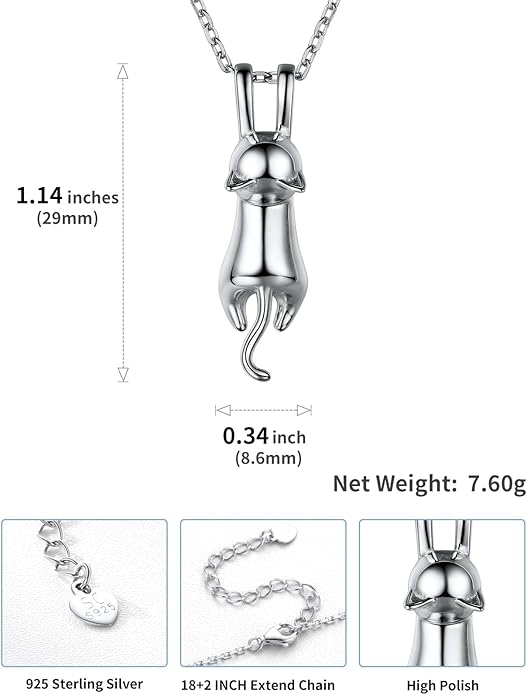 SILVERCUTE Cat Necklaces for Cat Lovers Sterling Silver Womens Jewelry S925 Kitten Pendant Cat Collarbone Necklace
