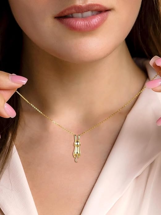 SILVERCUTE Cat Necklaces for Cat Lovers Sterling Silver Womens Jewelry S925 Kitten Pendant Cat Collarbone Necklace