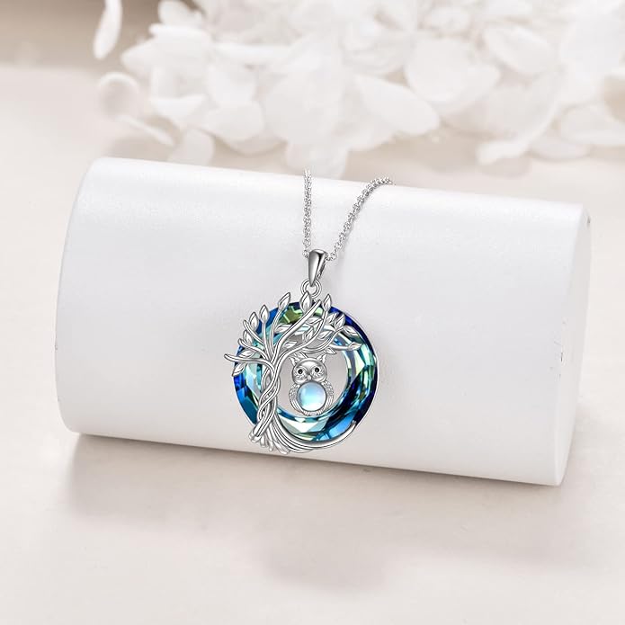 TOUPOP Tree of Life Animal Necklace 925 Sterling Silver Crystal/Abalone Shell Animal Pendant Jewelry Birthday Mothers Day Gifts for Women Mom Wife Her