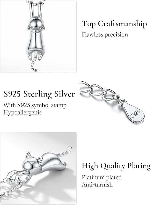 SILVERCUTE Cat Necklaces for Cat Lovers Sterling Silver Womens Jewelry S925 Kitten Pendant Cat Collarbone Necklace