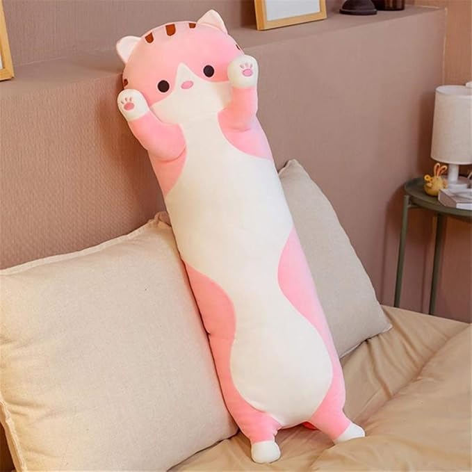 shangman Lovely Plush Cat Doll Cute Cartoon Soft Stuffed Kitten Pillow Long Throw Sleeping Pillow Doll Toy Gift for Kids Girlfriend Multiple Size (Pink,130cm/51.1in)