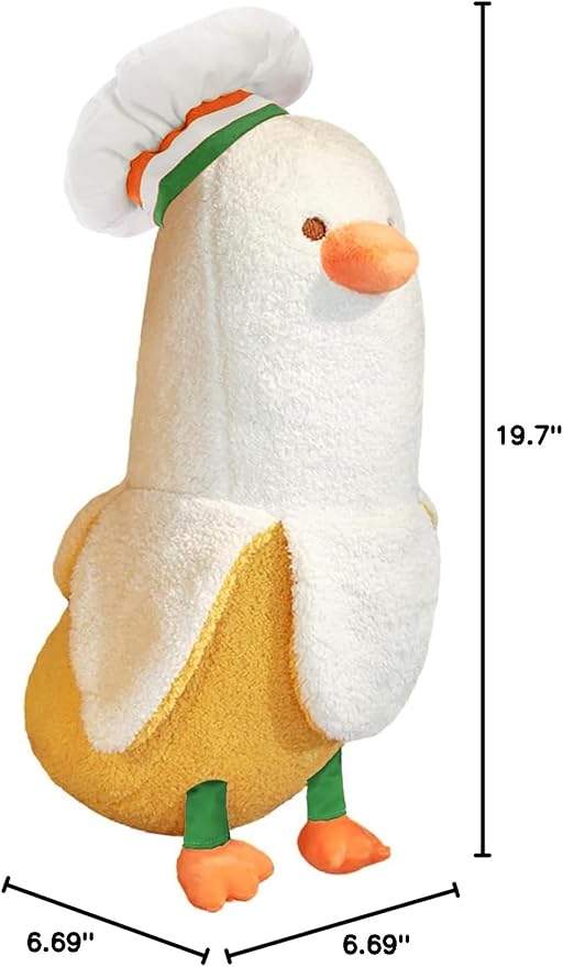 PEACH CAT Cute Banana Duck Stuffed Animal Long Banana Chef Duck Plush Pillow for Girls and Boys White 19.7"