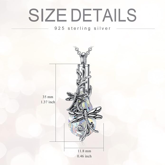Animal Crystal Urn Necklace For Ashes Sterling Silver Butterfly Dragonfly Bee Phoenix Peacock Hummingbird Fox Angel Wing Pentagram Pentacle Cremation Necklace Heart Teardrop Urn Holder Necklaces For Women Memorial Jewelry