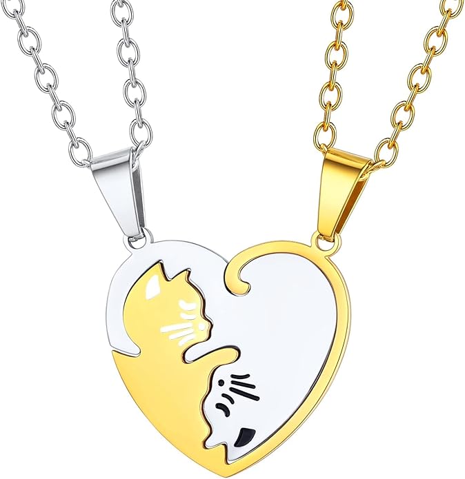 U7 Cat Pendant Necklace for Women Stainless Steel Cute Kitty Cat Jewelry Gift