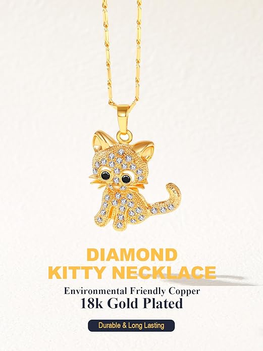 U7 Cat Pendant Necklace for Women Stainless Steel Cute Kitty Cat Jewelry Gift