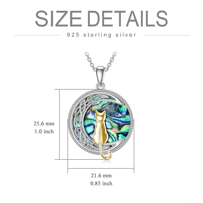 TOUPOP Cat Necklace Sterling Silver Abalone Shell Celtic Cat on the Moon with Abalone Shell Birthday Christmas Jewelry Gifts for Women