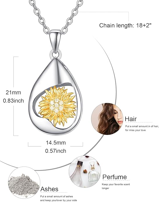 TANGPOET Teardrop Ashes Necklace 925 Sterling Silver Urn Necklace, Cremation Jewellery for Ashes Pendant, Gifts for Women Ladies, with Funnel Filler Kit