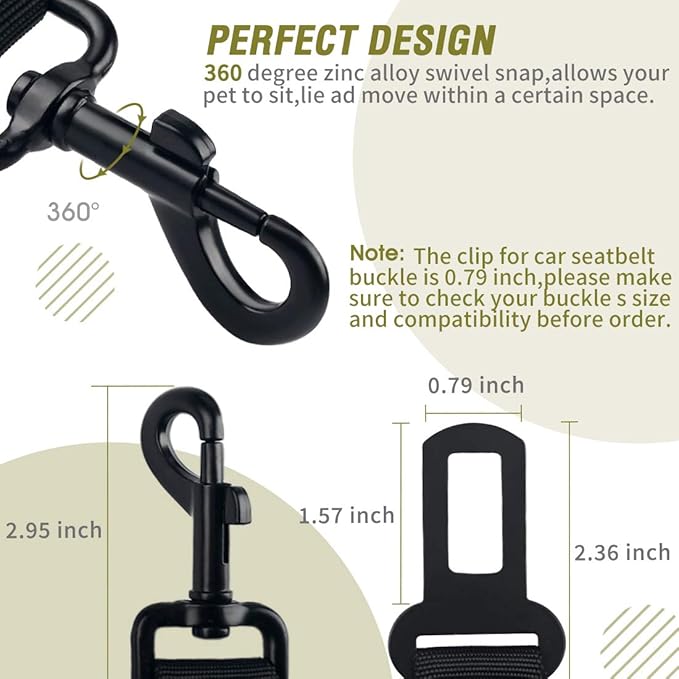 COOYOO Dog Seat Belt,3 Piece Set Retractable Dog Car Adjustable Seatbelts for Vehicle Nylon Pet Safety Heavy Duty & Elastic & Durable Car Harness for Dogs