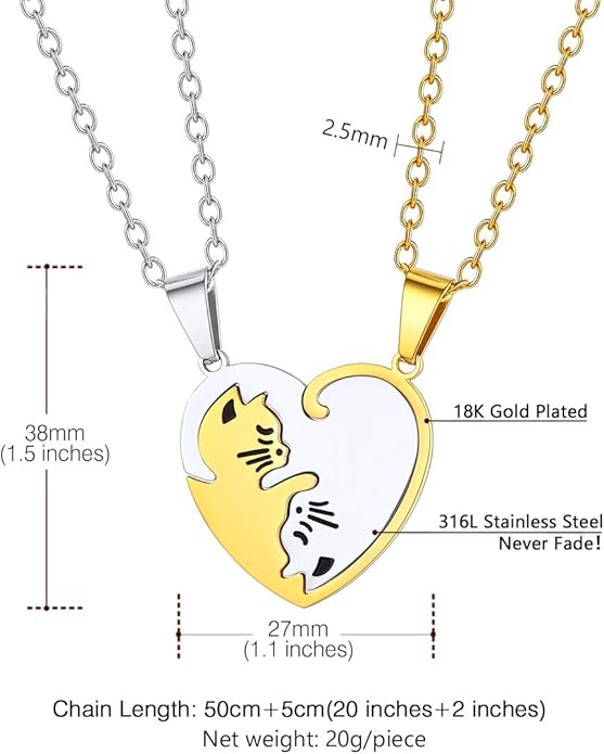 U7 Cat Pendant Necklace for Women Stainless Steel Cute Kitty Cat Jewelry Gift