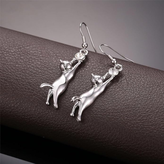U7 Cute Cat Ear Pendant Platinum/18K Gold Plated Drop Earrings With Rhinestone