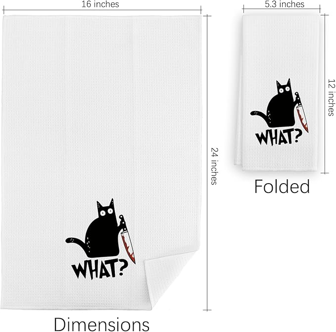 Funny Black Cat Kitchen Towels, Humorous What?Kitty Hand Towels, Funny Black Cat Lovers Mom Lady Owners Gifts for Bathroom Kitchen Decor Soft Dish Cloth for Women, 16x24 Inches