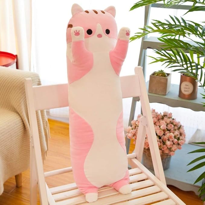 shangman Lovely Plush Cat Doll Cute Cartoon Soft Stuffed Kitten Pillow Long Throw Sleeping Pillow Doll Toy Gift for Kids Girlfriend Multiple Size (Pink,130cm/51.1in)