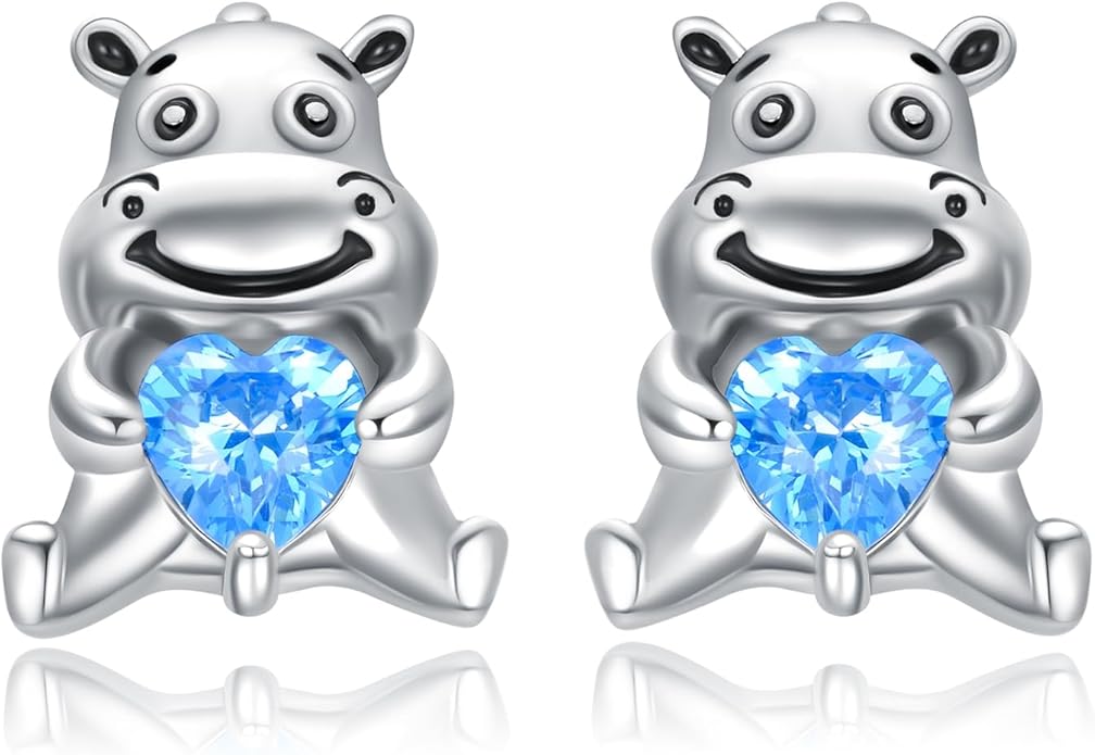 Sterling Silver Cat / Cow / Pig / Bunny / Squirrel / Giraffe / Highland Cow / Lion / Chicken / Ladybug / Star / Moon Stud Earrings for Women Cute Animal Post Earrings Hypoallergenic Animal Jewelry Gift for Teens Girls