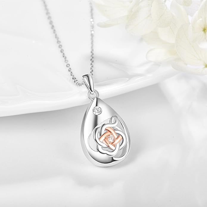 TANGPOET Teardrop Ashes Necklace 925 Sterling Silver Urn Necklace, Cremation Jewellery for Ashes Pendant, Gifts for Women Ladies, with Funnel Filler Kit