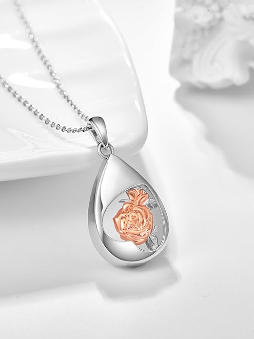 TANGPOET Teardrop Ashes Necklace 925 Sterling Silver Urn Necklace, Cremation Jewellery for Ashes Pendant, Gifts for Women Ladies, with Funnel Filler Kit