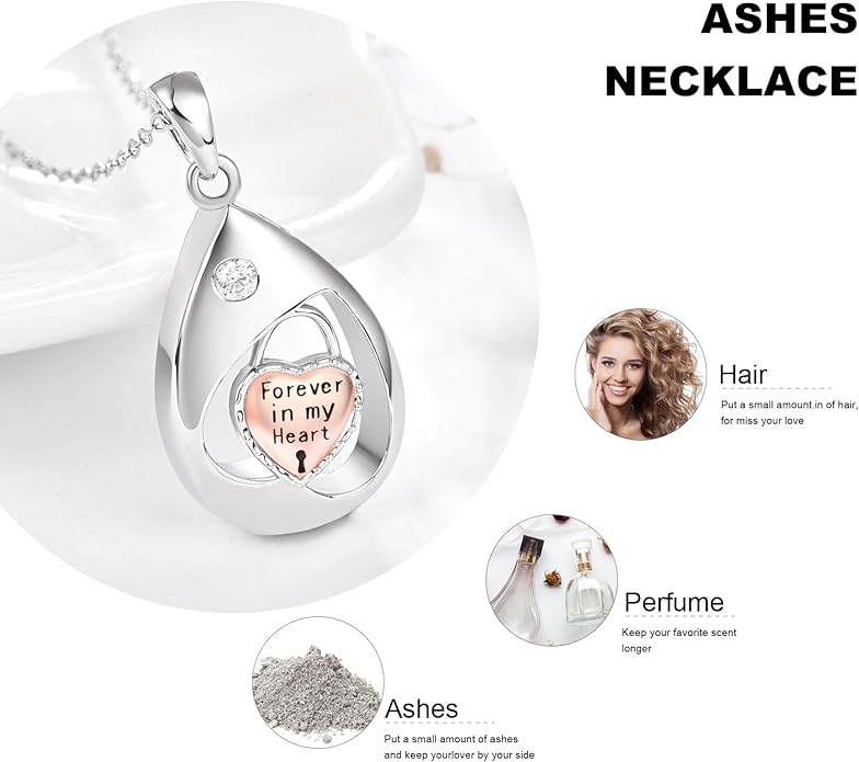 TANGPOET Teardrop Ashes Necklace 925 Sterling Silver Urn Necklace, Cremation Jewellery for Ashes Pendant, Gifts for Women Ladies, with Funnel Filler Kit
