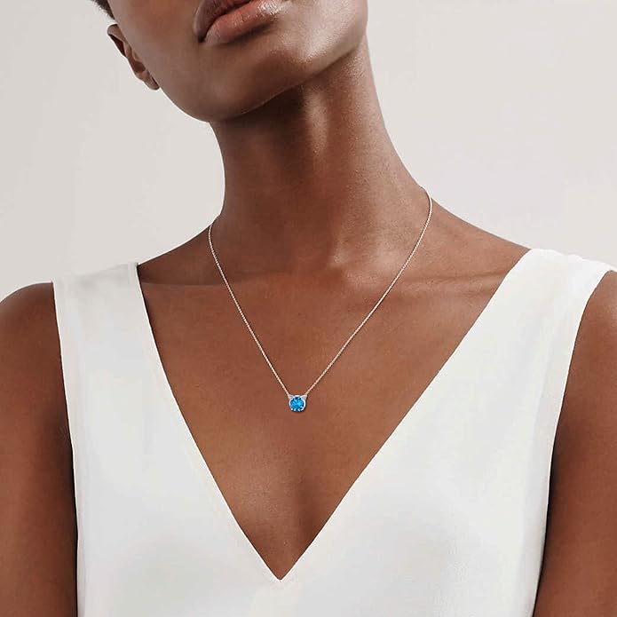 SILVERCUTE Sterling Silver Birthstone Necklace for Women,Dainty Silver Pendant Necklace with Round Cubic Zirconia,16"-18"