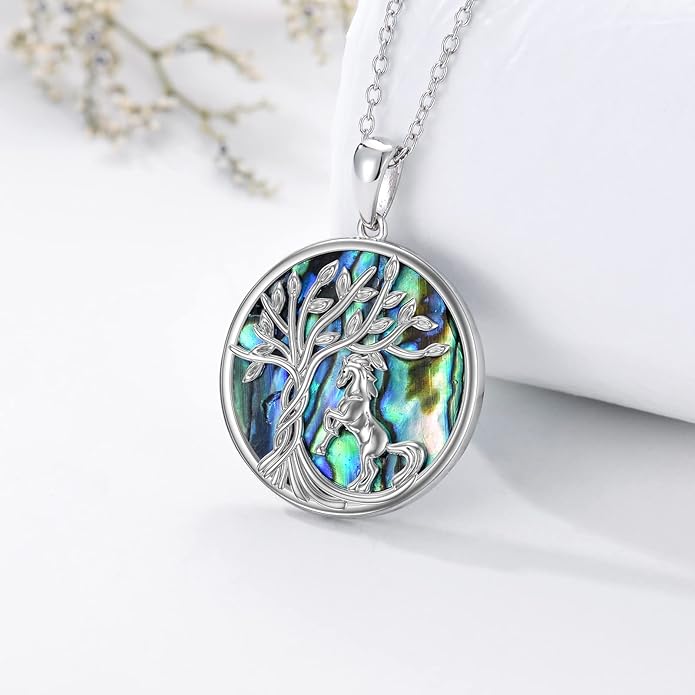 TOUPOP Tree of Life Animal Necklace 925 Sterling Silver Crystal/Abalone Shell Animal Pendant Jewelry Birthday Mothers Day Gifts for Women Mom Wife Her