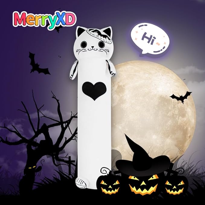 MerryXD Kawaii Long Cat Plush Body Pillow,44”Soft Cute White Stuffed Animals Plushies, Kids Big Doll Toys, Ideal Gifts for Cuddles,Girls,Girlfriend,Boys,Birthday,Christmas,Halloween,Valentine's Day