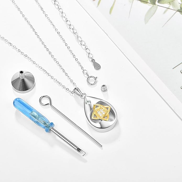 TANGPOET Teardrop Ashes Necklace 925 Sterling Silver Urn Necklace, Cremation Jewellery for Ashes Pendant, Gifts for Women Ladies, with Funnel Filler Kit