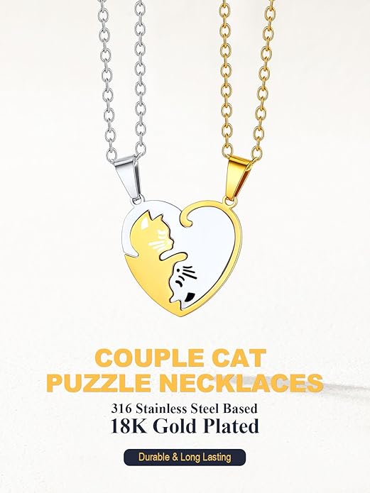 U7 Cat Pendant Necklace for Women Stainless Steel Cute Kitty Cat Jewelry Gift