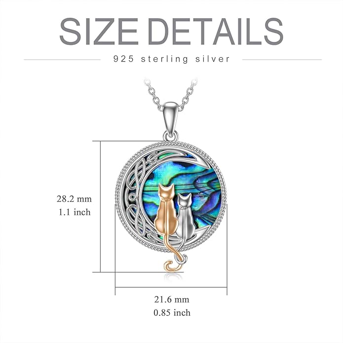 TOUPOP Cat Necklace Sterling Silver Abalone Shell Celtic Cat on the Moon with Abalone Shell Birthday Christmas Jewelry Gifts for Women