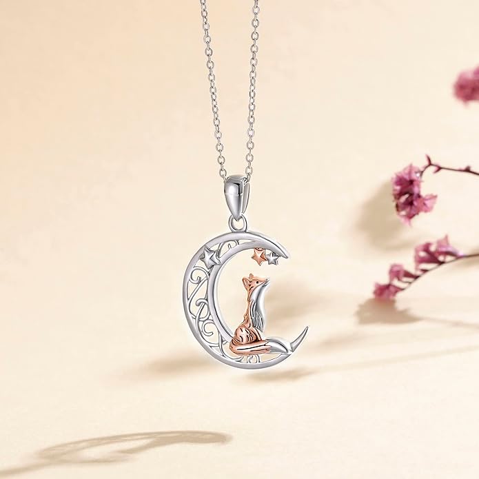 Sterling Silver Cute Animal Pendant Necklace Fox/Snake/Unicorn/Owl on Moon/Rabbit/Horse Necklace Jewelry Gifts for Women Mom Sister