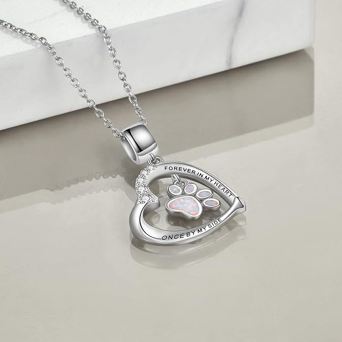 YFN Paw Print Necklace Sterling Silver Dog Cat Charms Pendant Cremation Jewelry Cat Dog Memorial Gifts for Women Girls