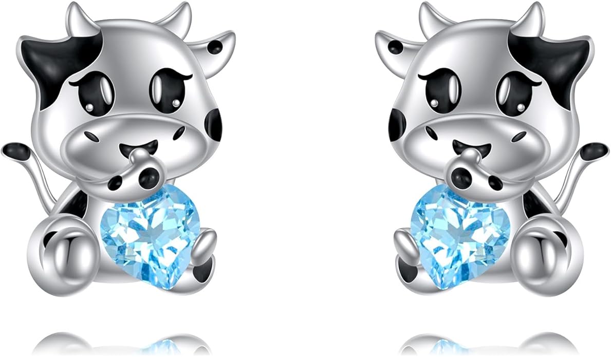 Sterling Silver Cat / Cow / Pig / Bunny / Squirrel / Giraffe / Highland Cow / Lion / Chicken / Ladybug / Star / Moon Stud Earrings for Women Cute Animal Post Earrings Hypoallergenic Animal Jewelry Gift for Teens Girls