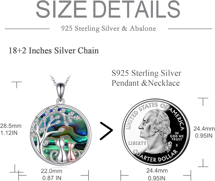 Celtic Moon Black Cat Necklace for Women - Abalone Tree of Life Sterling Silver Cat Lovers Jewelry