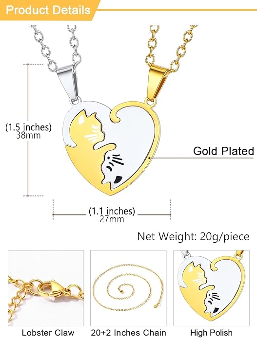 U7 Cat Pendant Necklace for Women Stainless Steel Cute Kitty Cat Jewelry Gift