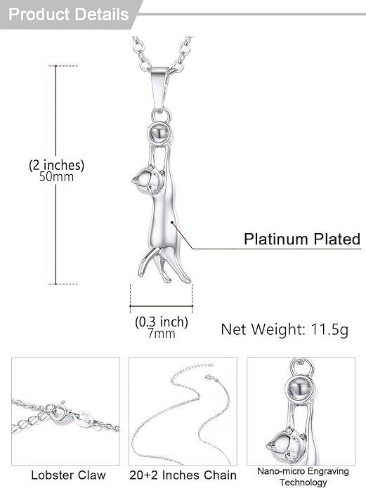 U7 Cat Pendant Necklace for Women Stainless Steel Cute Kitty Cat Jewelry Gift
