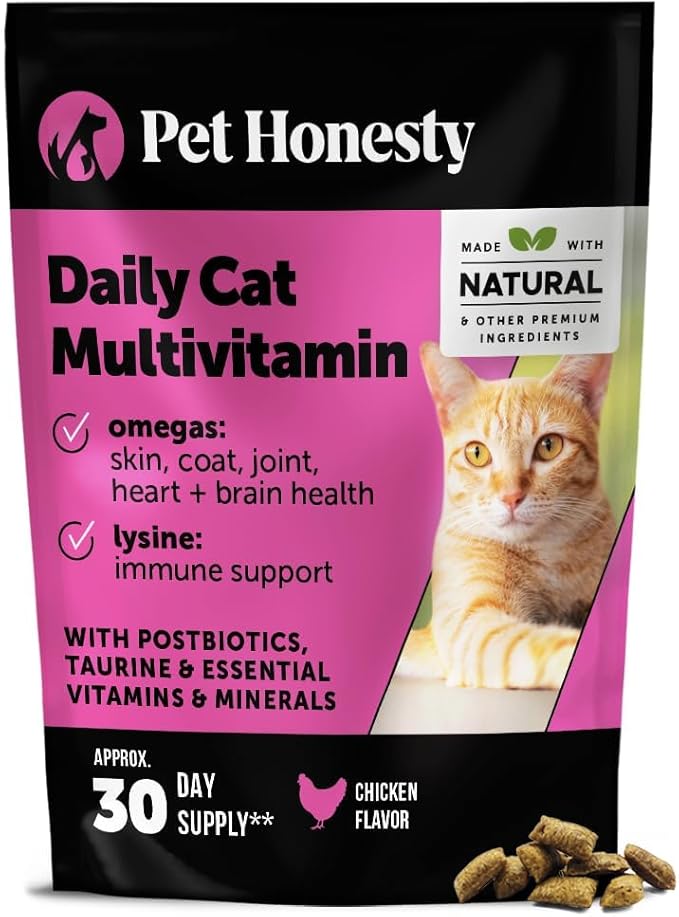 Cat Multivitamin Crunchy & Creamy Chews - Cat Treats for Health + Immune, Joint Support, Skin & Coat, & Digestion - Vitamins with Omega 3s, Lysine & Probiotics (30 Day Supply)