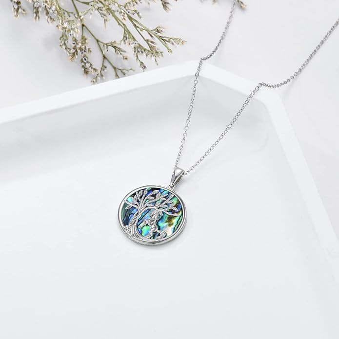 TOUPOP Tree of Life Animal Necklace 925 Sterling Silver Crystal/Abalone Shell Animal Pendant Jewelry Birthday Mothers Day Gifts for Women Mom Wife Her