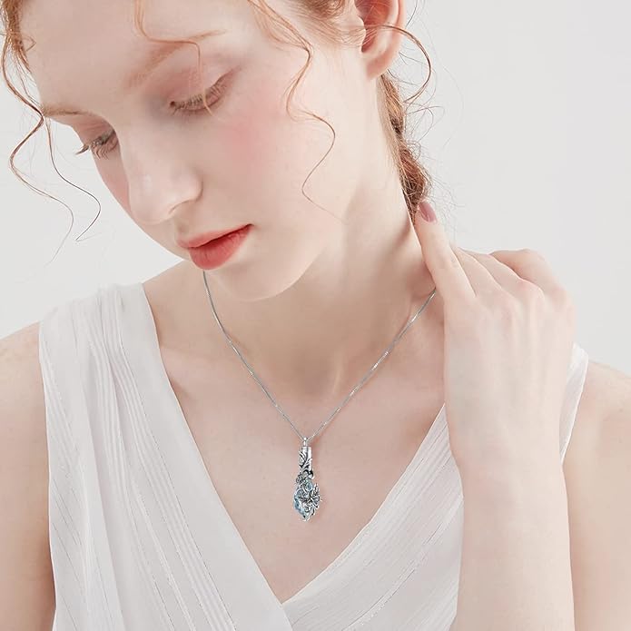 Animal Crystal Urn Necklace For Ashes Sterling Silver Butterfly Dragonfly Bee Phoenix Peacock Hummingbird Fox Angel Wing Pentagram Pentacle Cremation Necklace Heart Teardrop Urn Holder Necklaces For Women Memorial Jewelry