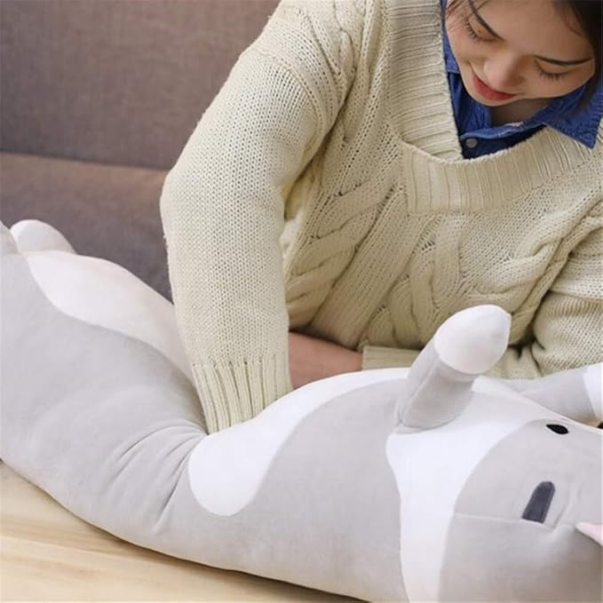 shangman Lovely Plush Cat Doll Cute Cartoon Soft Stuffed Kitten Pillow Long Throw Sleeping Pillow Doll Toy Gift for Kids Girlfriend Multiple Size (Grey,150cm/59in)