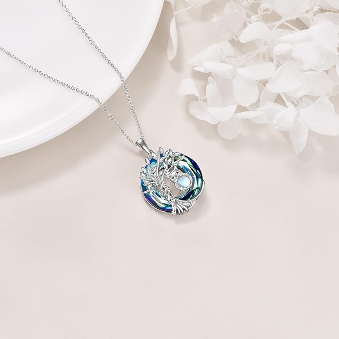 TOUPOP Tree of Life Animal Necklace 925 Sterling Silver Crystal/Abalone Shell Animal Pendant Jewelry Birthday Mothers Day Gifts for Women Mom Wife Her