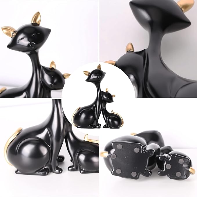 SHENGTIAN Cat Statue, Home Decor Mini Cat Figurines, Room Decor Matt Ceramic Small Cat Figurine, Give Cat Figurines for Cat Lovers (Black)