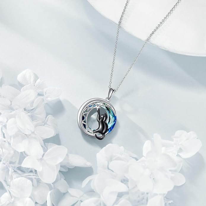 Turtle/Black Cat/Compass Necklace Sterling Silver Crystal Pendant Necklaces Cute Animal Jewerly for Women Mom