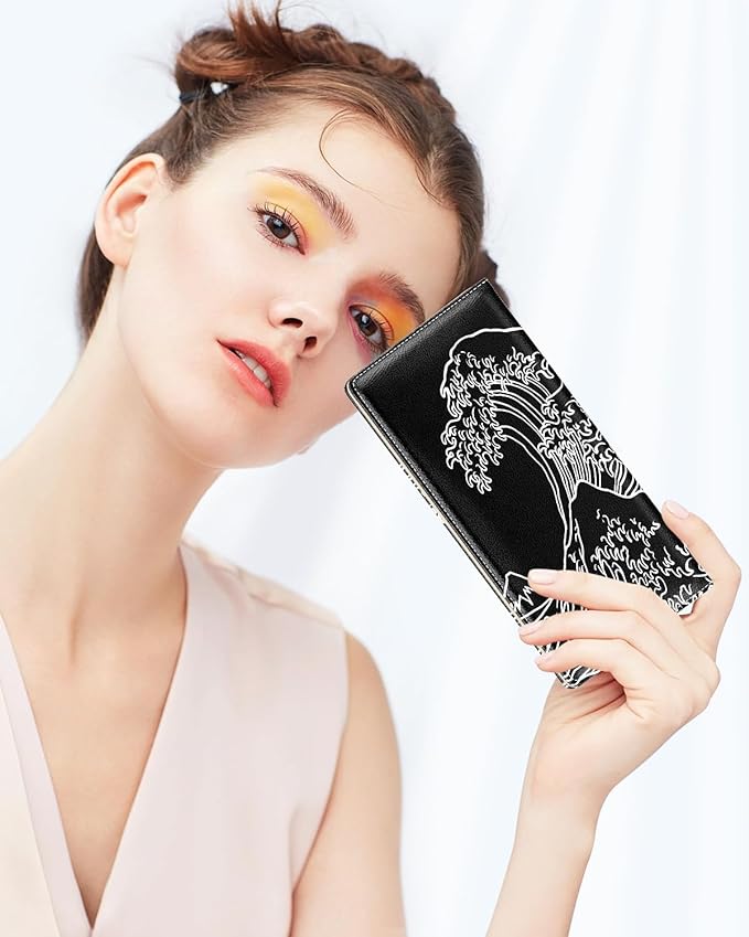 Nipichsha Womens Wallet, RFID Slim Wallets for Women, Thin Ladies Credit Card Holder Purse, Cute Leather Bifold Clutch Billfold with 11 Card Slots & ID Window, Night Ocean