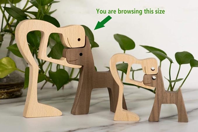 Wooden Sculptures Handmade Accents Craft Figurine for Home Decor Accents, Woman and Dog Wooden Statue, Animal Sculptures Collection, Gift for Men Women Natural ECO Friendly Large Size 10x6x0.8 inches