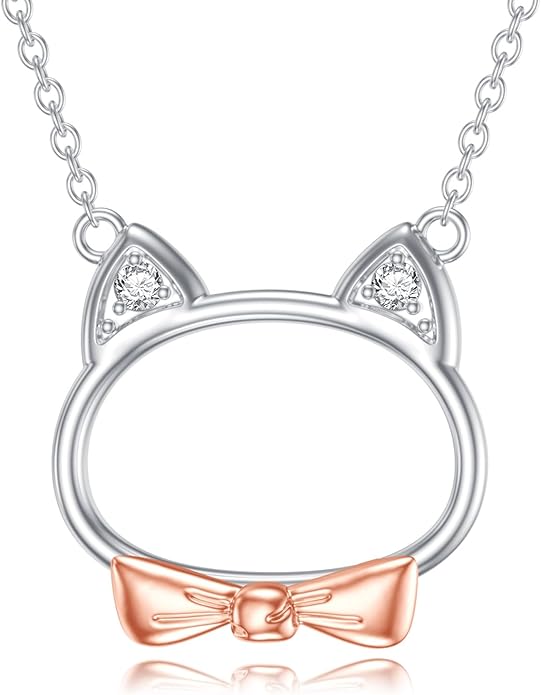 Sterling Silver Blue Topaz/Diamond Cat Pendant Necklace - Jewelry Gifts for Cat Lovers (18"+2")