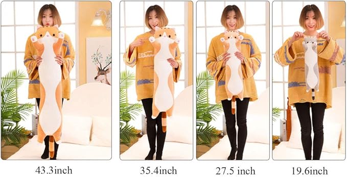 Cartoon Cat Soft Plush Long Throw Pillow Lifelike Animal Neck Pillow Plush Toy
