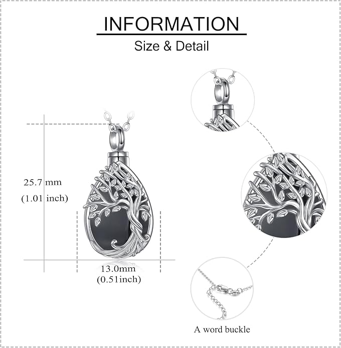 Tree of Life Urn Necklaces for Ashes 925 Sterling Silver Tree of Life Crystal Cremation Jewelry for Ashes Memory Jewelry for Women Men
